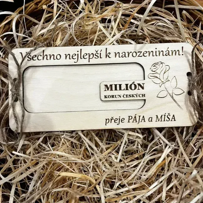 Dřevěné přání - Milión s růží